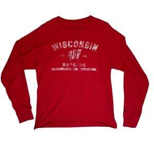 Wisconsin Badgers Shirt Mens Large Red Long Sleeve NCAA W Logo